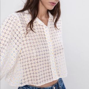 Zara floral cropped blouse sz M